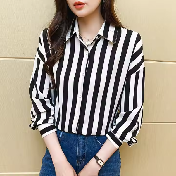 Womens Long Sleeve Striped Shirt