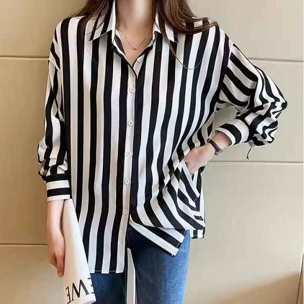 Womens Long Sleeve Striped Shirt