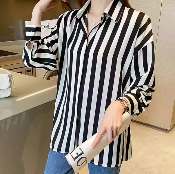 Womens Long Sleeve Striped Shirt