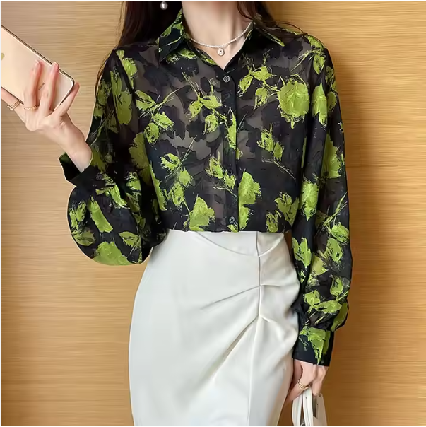 Floral Print Womens Long Sleeve Shirt