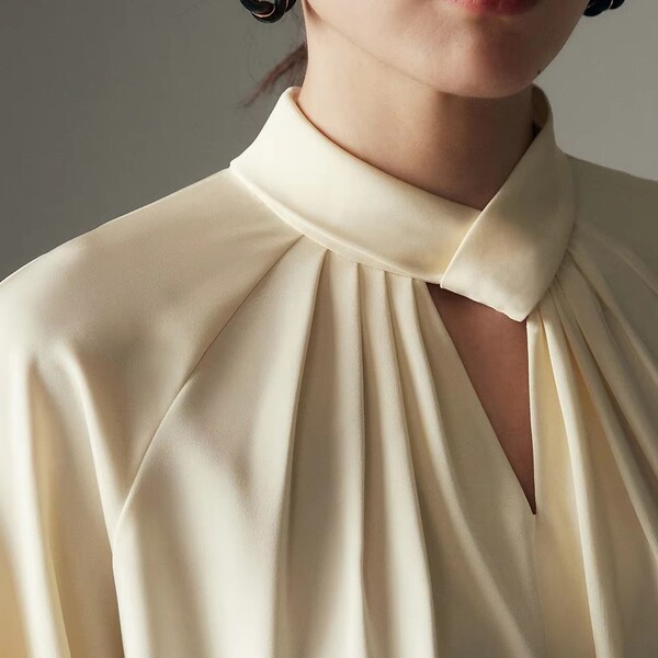 French Standing Collar Lantern Sleeve Shirt