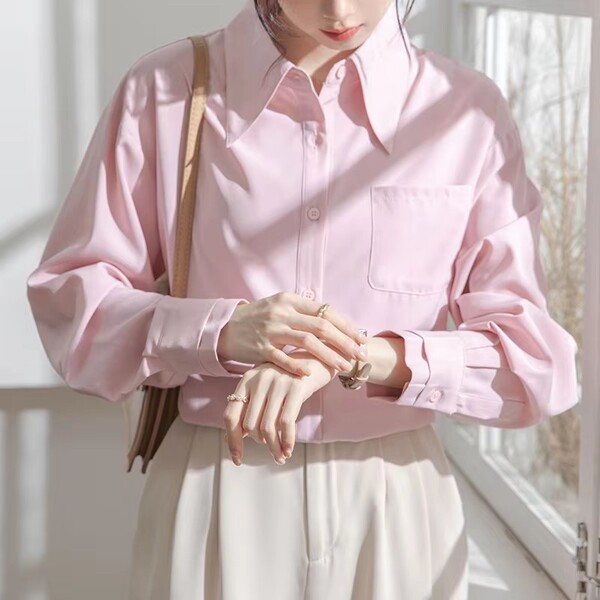 Womens Solid Color Casual Shirt