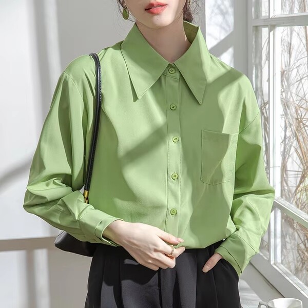 Womens Solid Color Casual Shirt