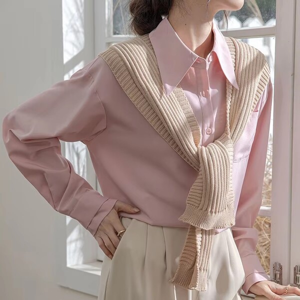 Womens Solid Color Casual Shirt