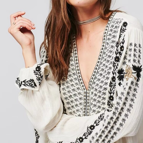 Casual Embroidered Long Sleeve Ladies Shirt