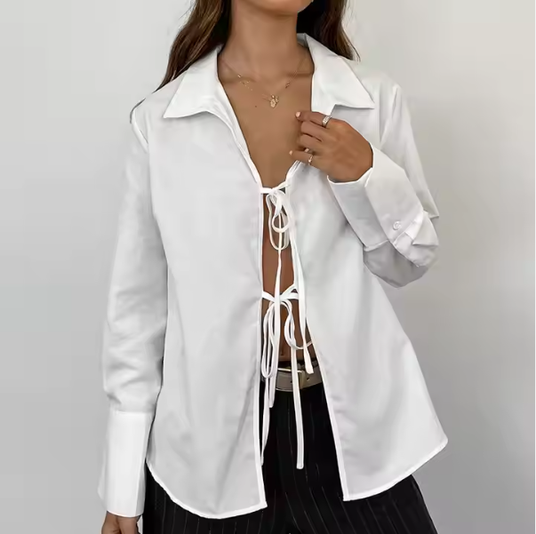 Wholesale 2 Pcs of Womens Fall Fashion Tie Shirt