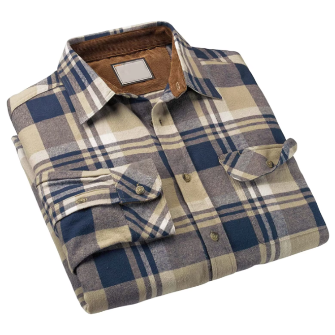 Wholesale 2 Pcs of High Quality Long Sleeve Plaid Autumn Casual Flannel Men Shirts
