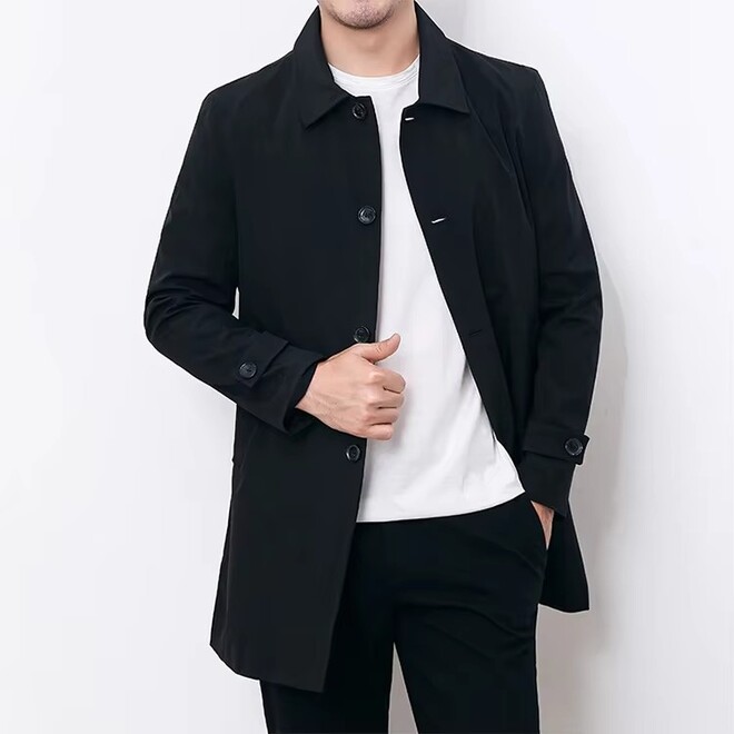 Wholesale 2 Pcs of Autumn Casual Loose Design Business Medium Length Trench Coat For Men