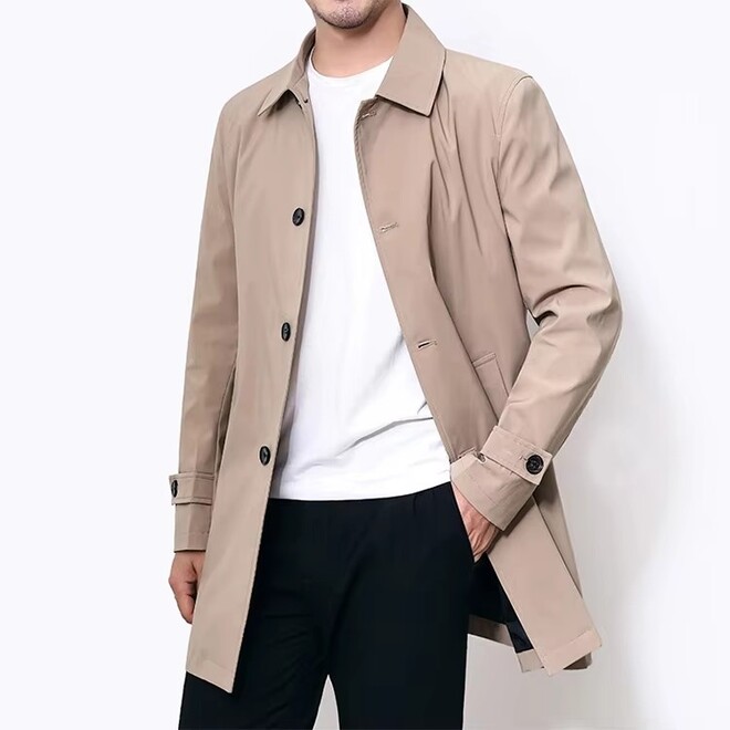 Wholesale 2 Pcs of Autumn Casual Loose Design Business Medium Length Trench Coat For Men