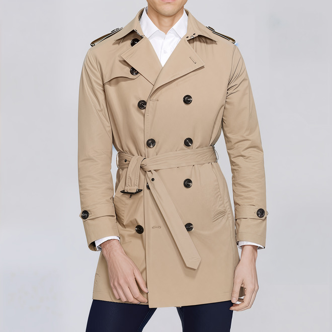 Mens Thickened Long Double Breasted Trench Coat