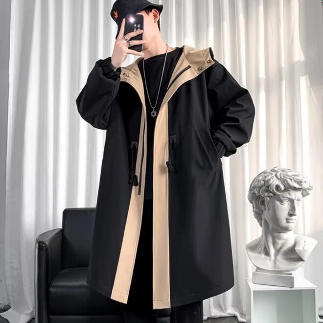 Wholesale 2 Pcs of Mens Windproof Long Hooded Windbreaker