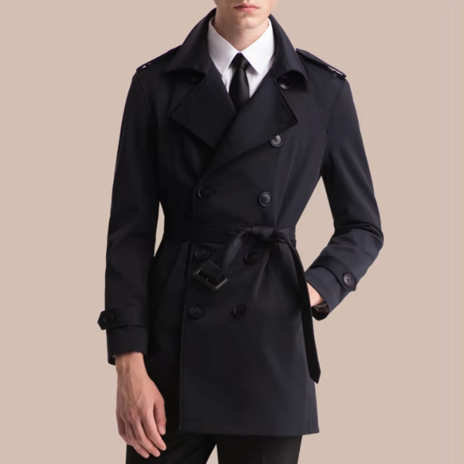 British Style Mens Mid Length Double Breasted Slim Fit Trench Coat