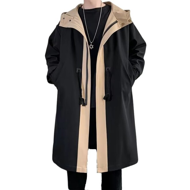 Mens Streetwear Long Fashionable Autumn Hooded Trench Coat