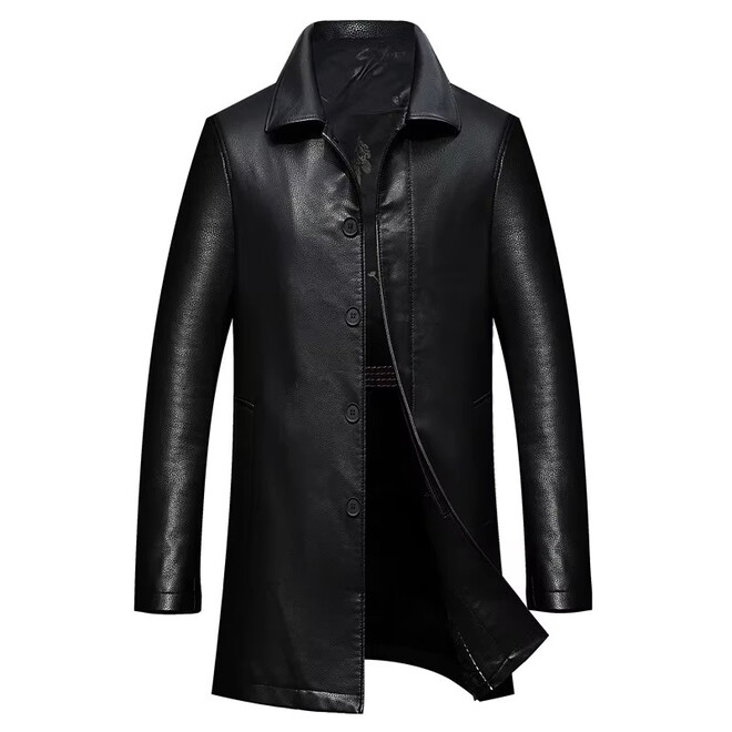 Mens Medium PU Leather Trench Coat