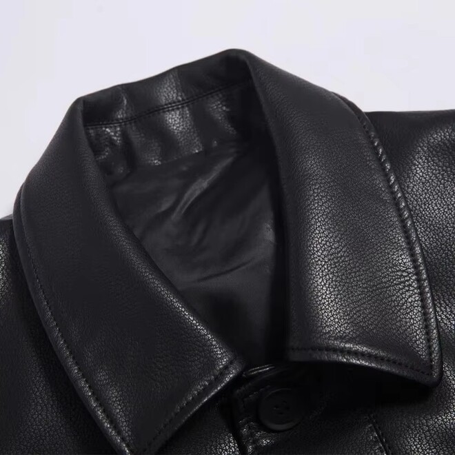 Mens Medium PU Leather Trench Coat