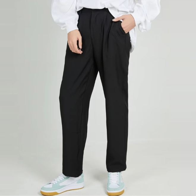 Mens Casual Zipper Long Straight Loose Suit Pants