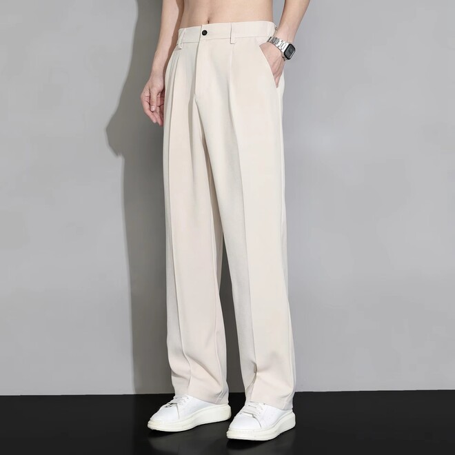 Mens Straight Leg Loose Casual Suit Pants
