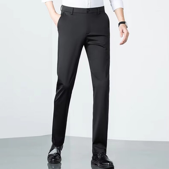 Mens Business Autumn Ice Silk Thin Suit Pants