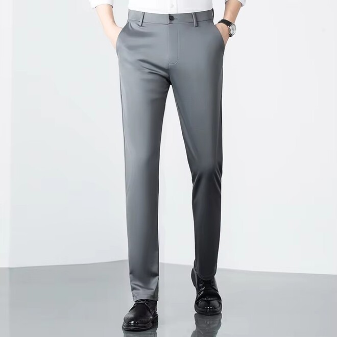 Mens Business Autumn Ice Silk Thin Suit Pants