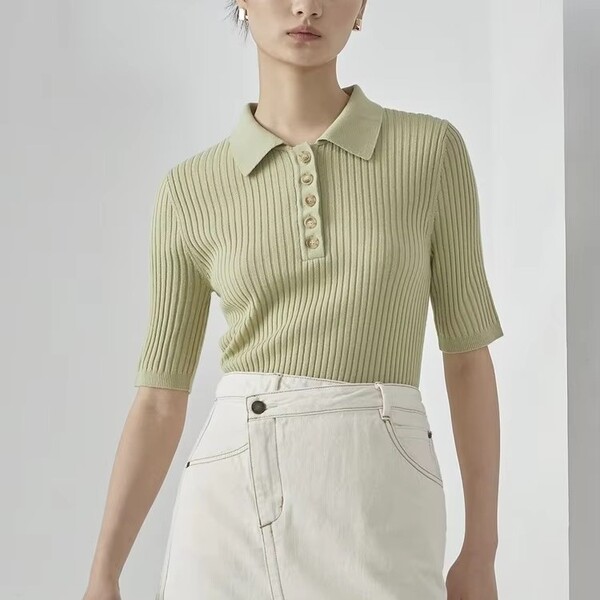 Womens Vertical Line Slim Knit Sweater