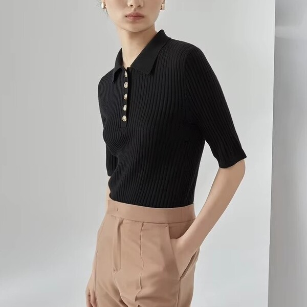 Womens Vertical Line Slim Knit Sweater