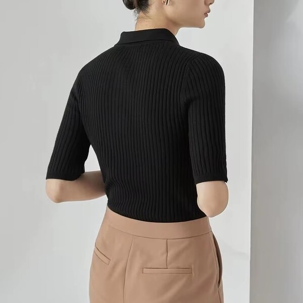 Womens Vertical Line Slim Knit Sweater