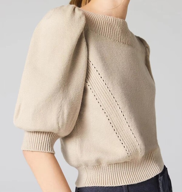 One pieces Neckline Pullover Puffy Half Sleeve Knit Sweater
