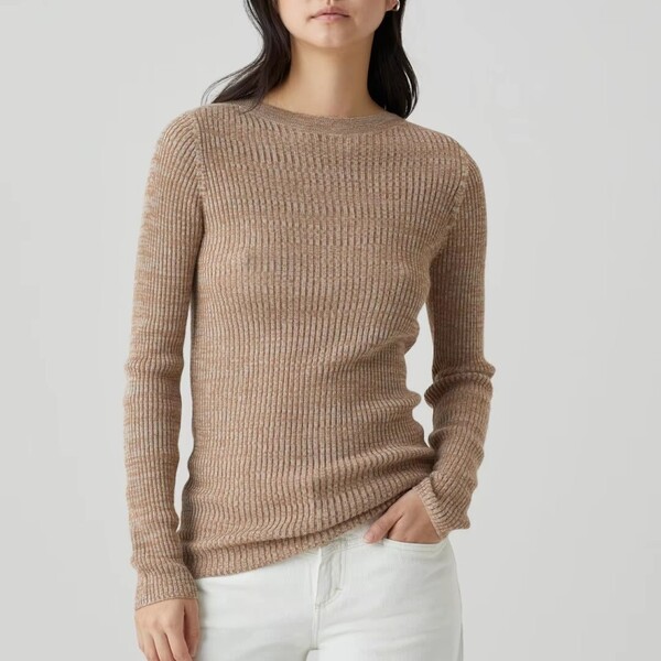 Womens Pullover Fine Ribbed Knit Top