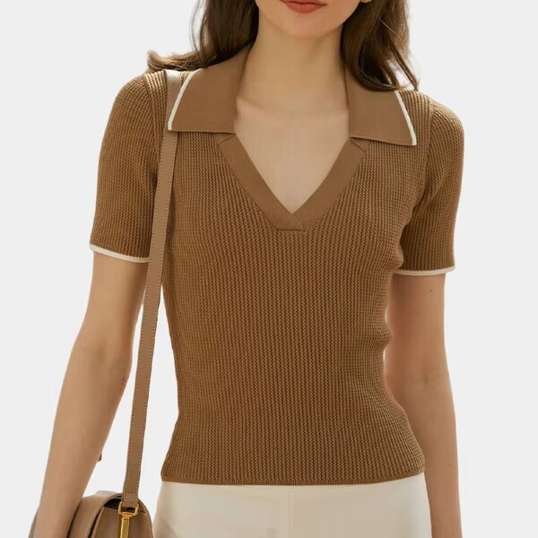 Womens Polo Lapel Knit